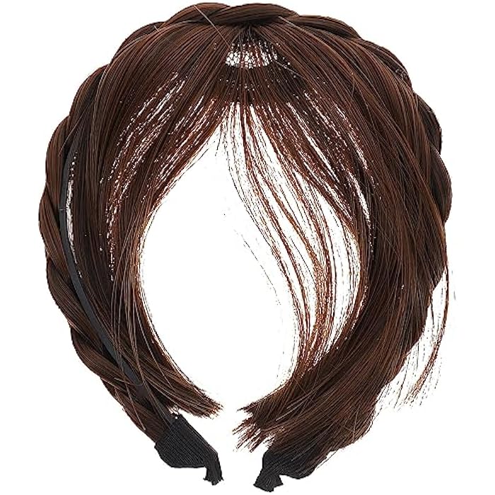 OSALADI Bang Synthetic Headband Wig with Bangs Braided Hair Hoop for Women, Light Brown Headband Bangs - Image 1